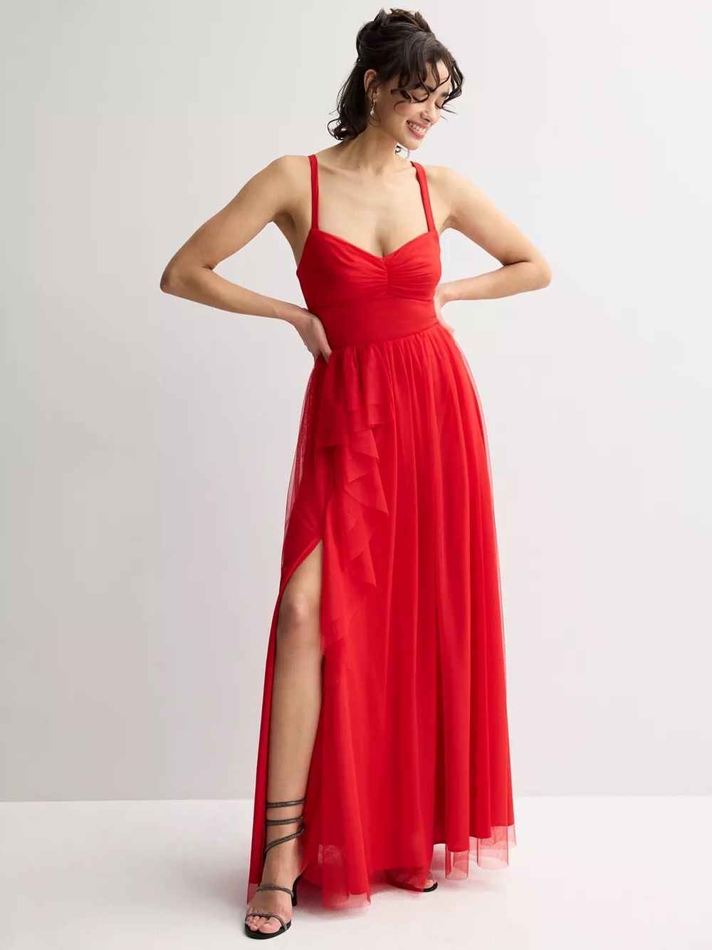 Juniors' Spilling Mesh Dress with Leg Slit NEW